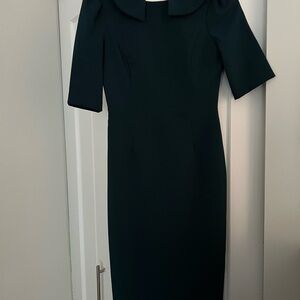 Maggy London Black Sheath Dress with 3/4 Sleeves and Peter Pan Collar